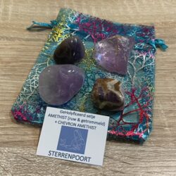 Amethist ruw + 2 getrommeld + Chevron Amethist = SET: Anti Stress
