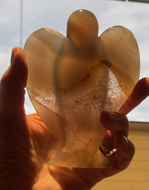 Agaat Engel Geode: 12,2 x 9 x 1,7 cm - inclusief standaard - Afbeelding 3