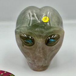 Fluoriet Alien met Labradoriet ogen 7:  7.7 x 6.5 x 7.5 cm - 642 gram